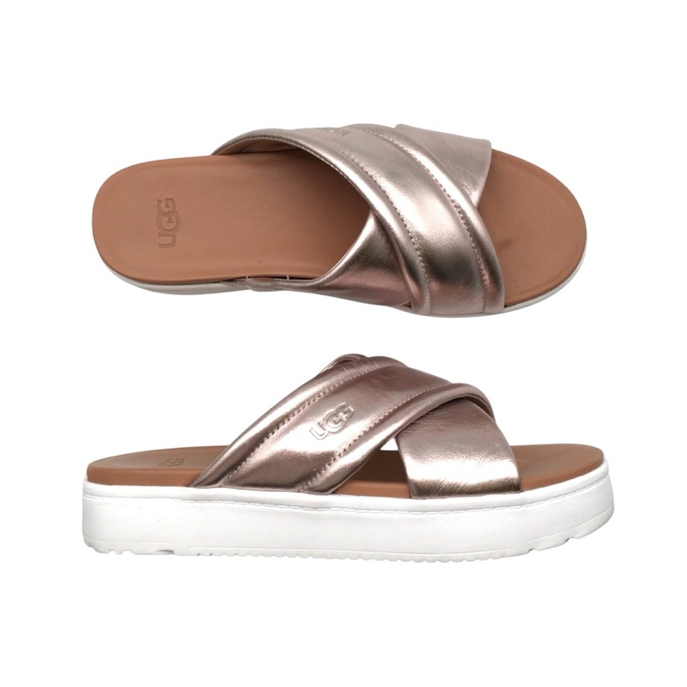 UGG NWOT Zayne Crossband Metallic Slide Sandals Retail $120